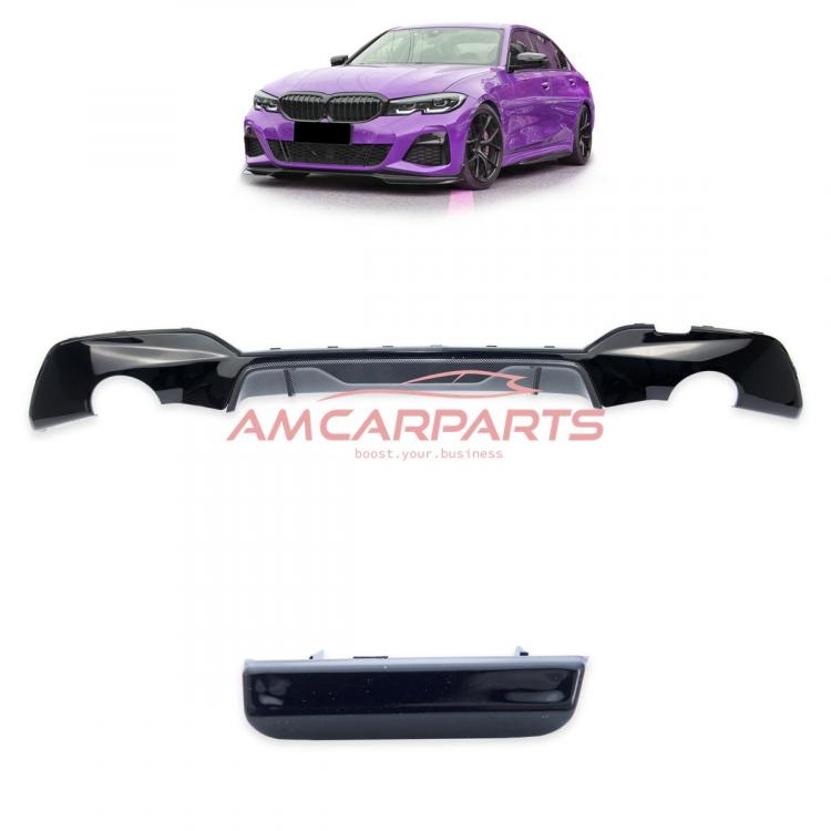 Upgrade Sport Design Heck Diffusor passend für BMW 3er G20 / G21 Vor-Facelift Limousine / Touring 18+ Hochglanz schwarz / Carbon-Optik