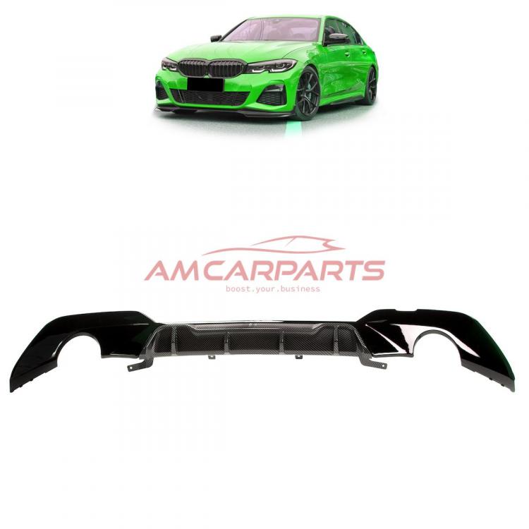 Upgrade Sport Design Heck Diffusor passend für BMW 3er G20 / G21 Vor-Facelift Limousine / Touring 18+ Hochglanz schwarz / Carbon-Optik