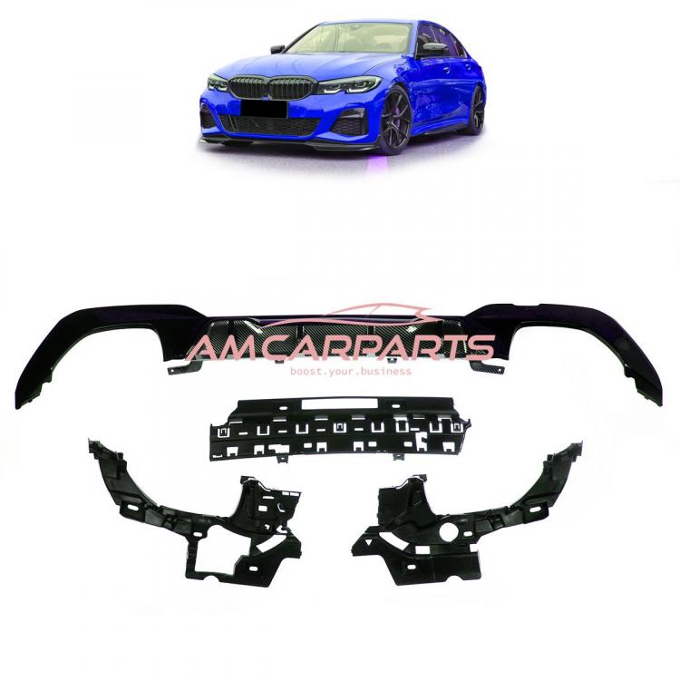 Upgrade Sport Design Heck Diffusor passend für BMW 3er G20 / G21 Vor-Facelift Limousine / Touring 18+ Hochglanz schwarz / Carbon-Optik