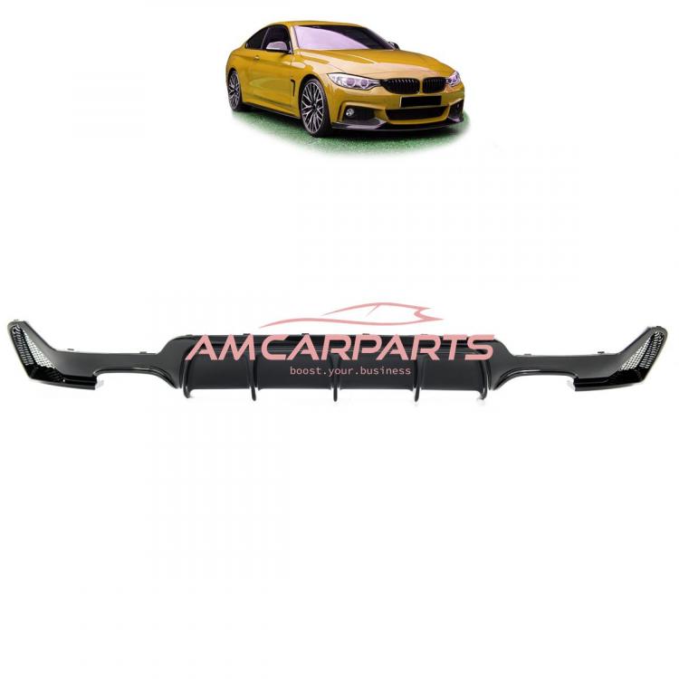Upgrade Sport Design Heck Diffusor passend für BMW 4er F32 / F33 / F36 Coupe / Cabrio / Gran Coupe 13+ Hochglanz schwarz