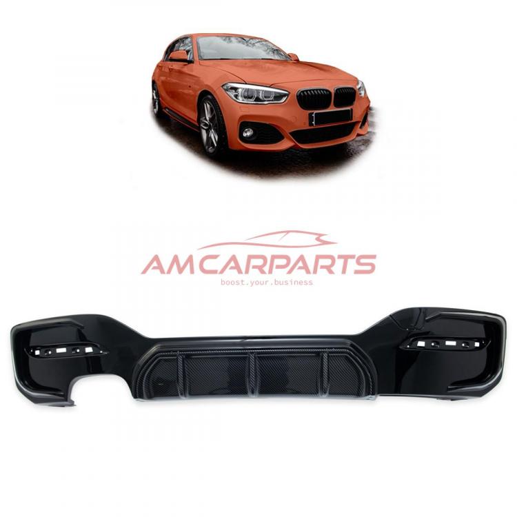 Upgrade Sport Design Heck Diffusor passend für BMW 1er F20 / F21 Facelift 15-19 Carbon-Optik / Hochglanz schwarz