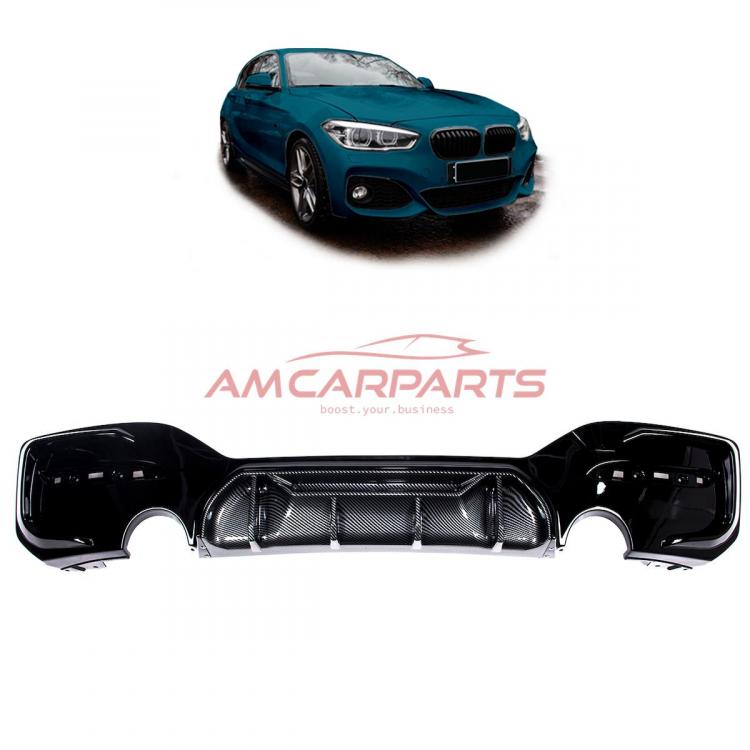 Upgrade Sport Design Heck Diffusor passend für BMW 1er F20 / F21 Facelift 15-19 Carbon-Optik / Hochglanz schwarz