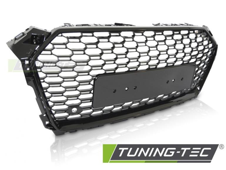 Upgrade Sportgrill / Kühlergrill für Audi A5 F(F5) 16-18 Hochglanz schwarz in Wabendesign mit Kennzeichenrahmen