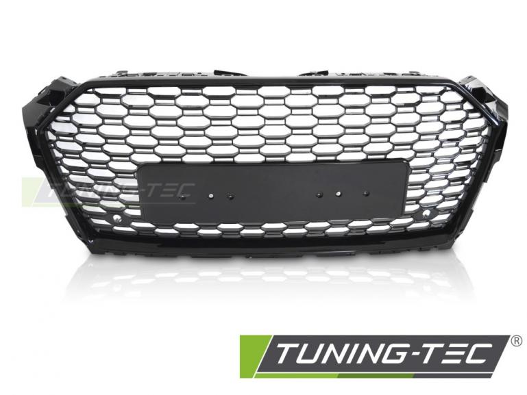 Preview: Upgrade Sportgrill / Kühlergrill für Audi A5 F(F5) 16-18 Hochglanz schwarz in Wabendesign mit Kennzeichenrahmen