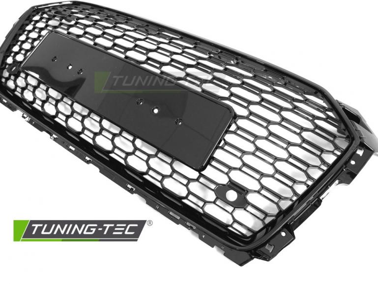 Preview: Upgrade Sportgrill / Kühlergrill für Audi A5 F(F5) 16-18 Hochglanz schwarz in Wabendesign mit Kennzeichenrahmen