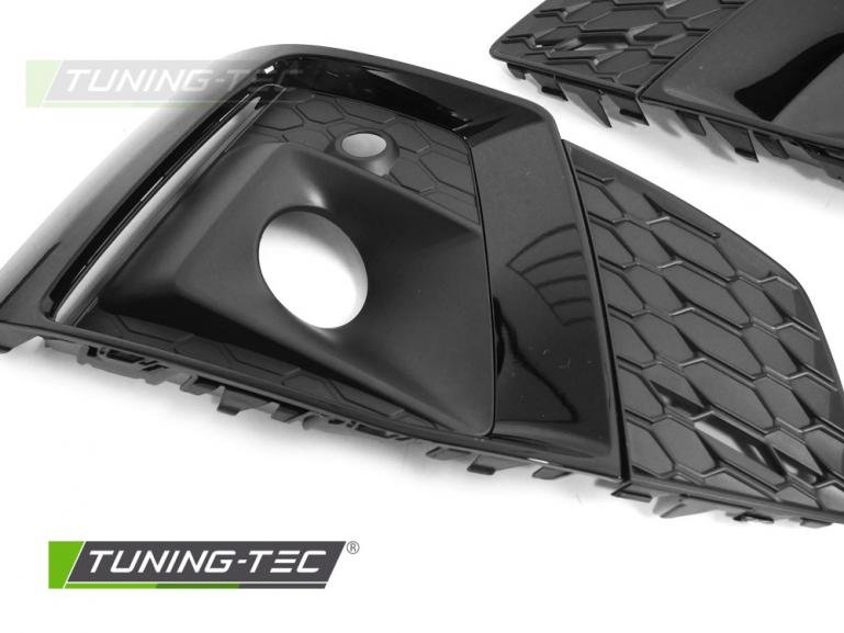Preview: Upgrade Nebelscheinwerfer-Blenden für Audi A5 (F5) Facelift 19-23 Hochglanz schwarz in Wabendesign (für AAC)