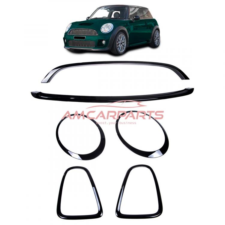 "Blackshine" Upgrade Rahmen/Blenden Set für Grill / Scheinwerfer / Rückleuchten für Mini Cooper R56 / R57 06-13 Hochglanz-schwarz