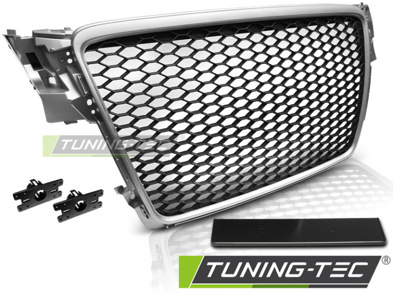 Upgrade Sportgrill / Kühlergrill für Audi A4 B8 (8K) 08-11 matt silber in Wabendesign