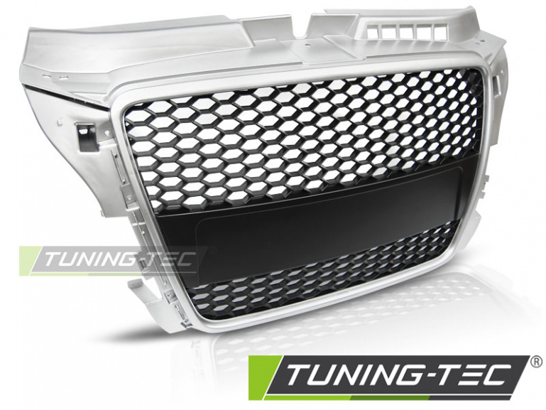 Upgrade Sportgrill / Kühlergrill für Audi A3 8P Facelift 08-12 matt Silber in Wabendesign