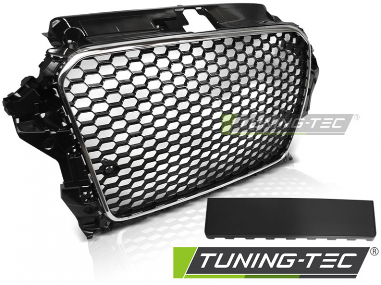 Upgrade Sportgrill / Kühlergrill für Audi A3 8V 12-16 Hochglanz schwarz/chrom in Wabendesign