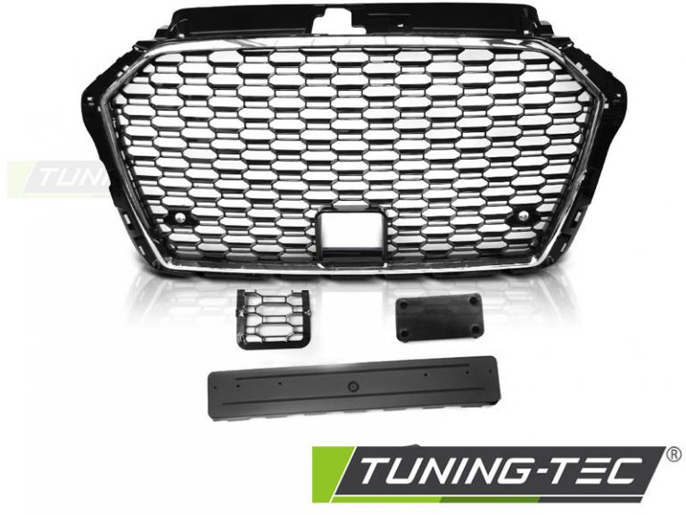 Upgrade Sportgrill / Kühlergrill für Audi A3 8V Facelift 17+  Hochglanz schwarz/chrom in Wabendesign