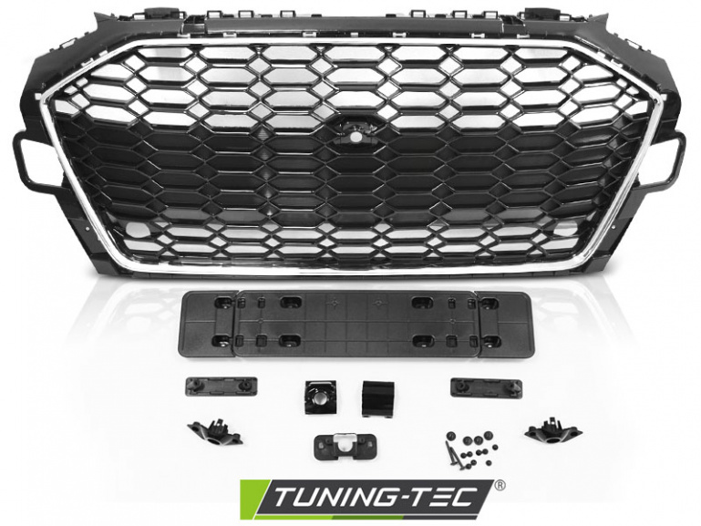Upgrade Sportgrill / Kühlergrill für Audi A4 B9 (8W) ab 2019 (Facelift) chrom/Hochglanz schwarz in Wabendesign mit PDC