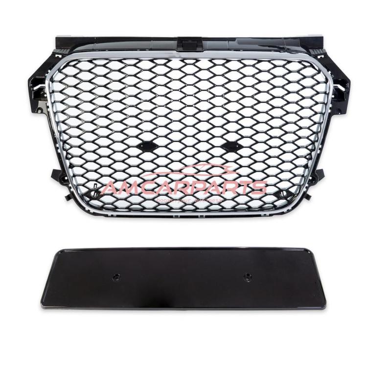 Upgrade Sportgrill / Kühlergrill für Audi A1 8X 10-14 Hochglanz Schwarz / Chrom in Wabendesign