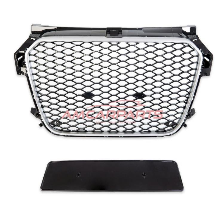 Upgrade Sportgrill / Kühlergrill für Audi A1 8X 10-14 Hochglanz Schwarz / Silber in Wabendesign