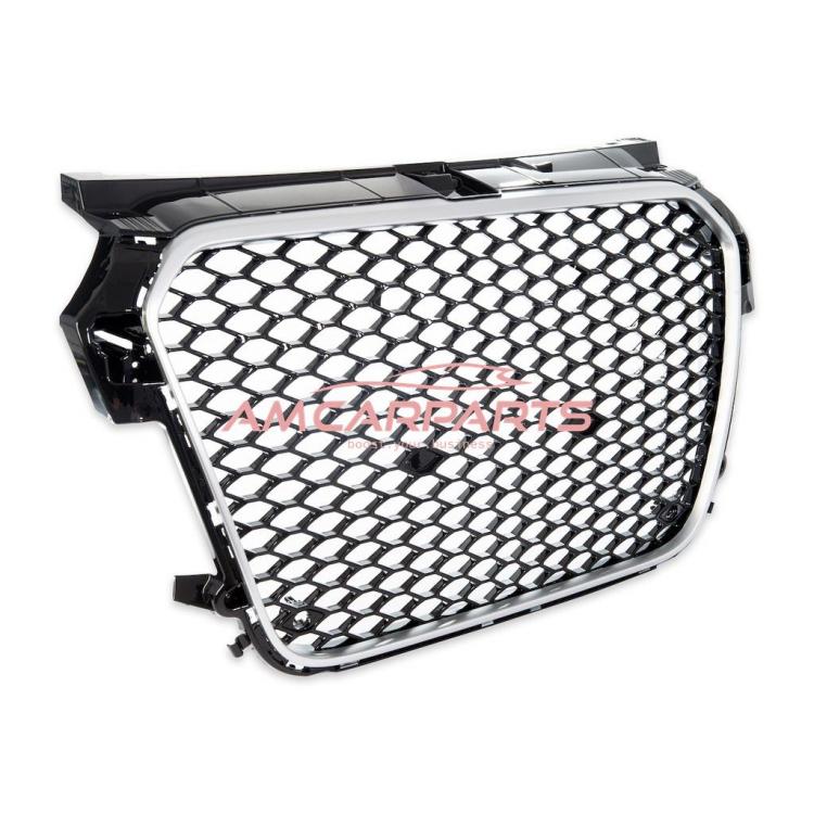 Preview: Upgrade Sportgrill / Kühlergrill für Audi A1 8X 10-14 Hochglanz Schwarz / Silber in Wabendesign