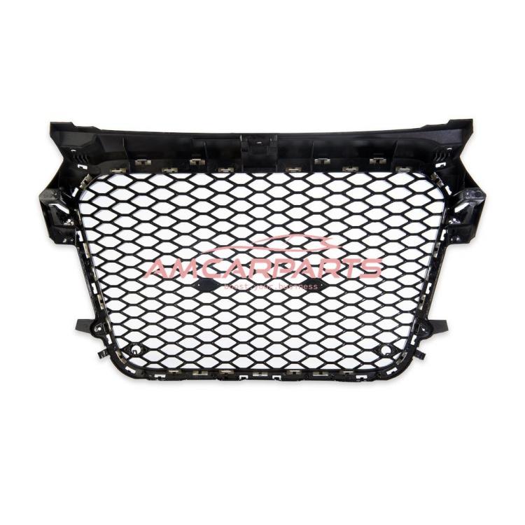 Preview: Upgrade Sportgrill / Kühlergrill für Audi A1 8X 10-14 Hochglanz Schwarz / Silber in Wabendesign