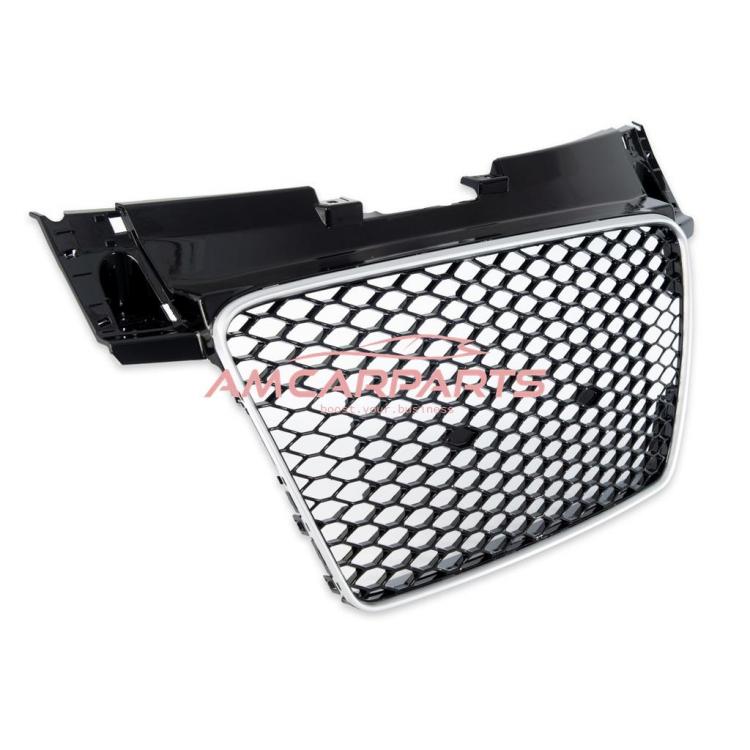 Preview: Upgrade Sportgrill / Kühlergrill für Audi TT 8J Coupe/Roadster 06-14 Hochglanz Schwarz / Silber in Wabendesign