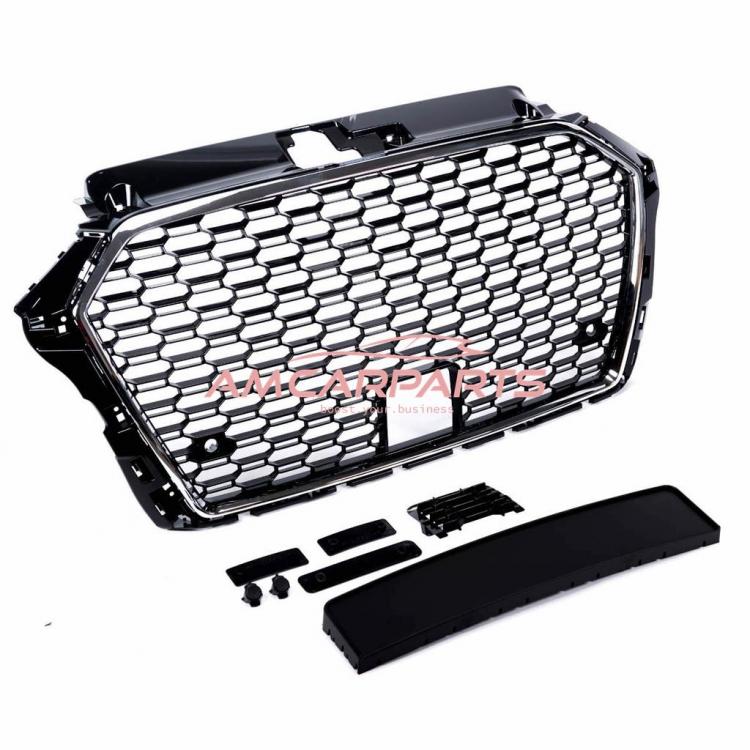 Preview: Upgrade Sportgrill / Kühlergrill für Audi A3 8V Facelift 16-20 Hochglanz Schwarz / Chrom in Wabendesign
