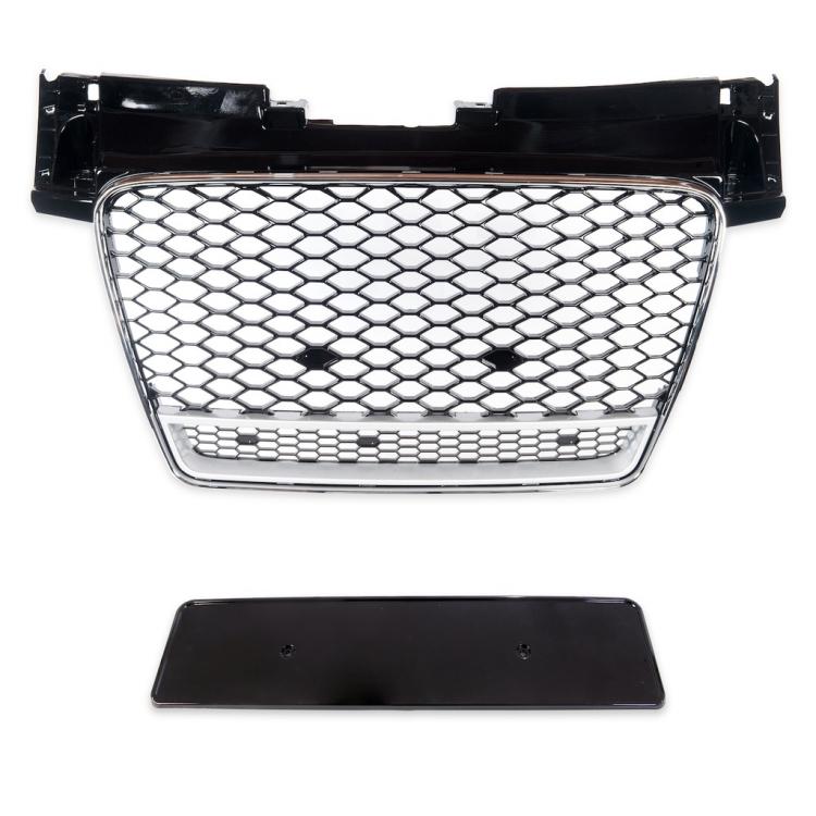 Upgrade "Plus" Sportgrill / Kühlergrill für Audi TT 8J Coupe/Roadster 06-14 Hochglanz Schwarz / Silber in Wabendesign