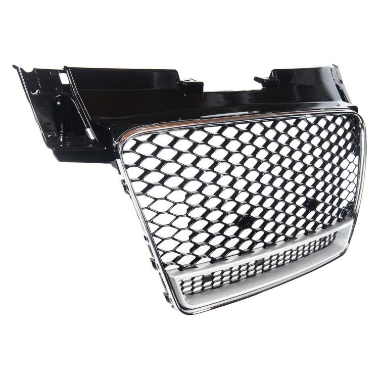 Preview: Upgrade "Plus" Sportgrill / Kühlergrill für Audi TT 8J Coupe/Roadster 06-14 Hochglanz Schwarz / Silber in Wabendesign