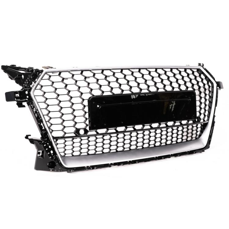 Upgrade "Plus" Sportgrill / Kühlergrill für Audi TT 8S Coupe/Cabrio/Roadster 14-18 Silber / Hochglanz Schwarz in Wabendesign