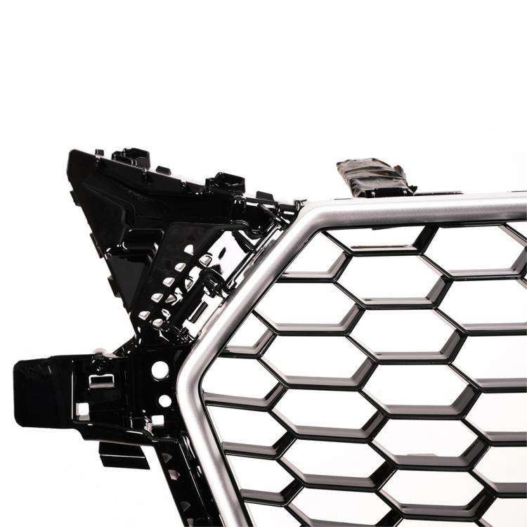 Preview: Upgrade "Plus" Sportgrill / Kühlergrill für Audi TT 8S Coupe/Cabrio/Roadster 14-18 Silber / Hochglanz Schwarz in Wabendesign