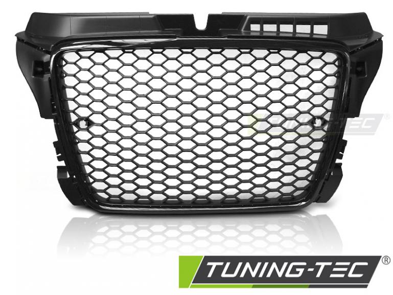 Upgrade Sportgrill / Kühlergrill für Audi A3 8P Facelift 08-12 Hochglanz schwarz in Wabendesign mit PDC