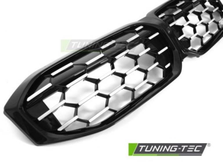 Preview: Upgrade Wabenoptik Sportgrill Nieren für BMW 3er G20/G21 LCI 22+ Hochglanz schwarz / Silber