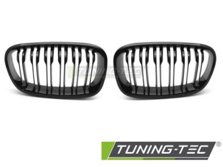 Preview: Upgrade Sportgrill / Kühlergrill Nieren für BMW 1er F20/F21 11-14 Hochglanz schwarz in Doppelsteg Design