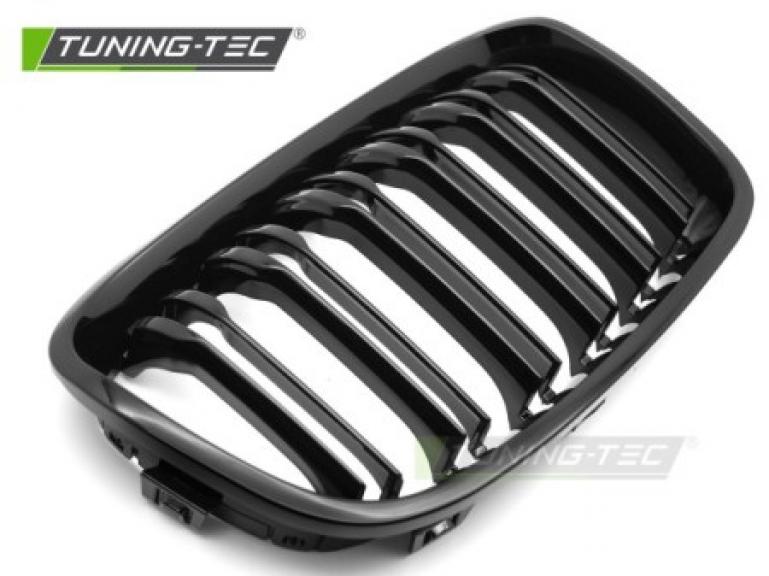 Preview: Upgrade Sportgrill / Kühlergrill Nieren für BMW 1er F20/F21 11-14 Hochglanz schwarz in Doppelsteg Design