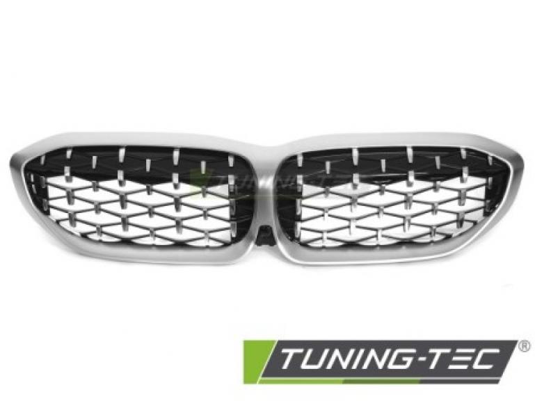 Preview: Upgrade "Teardrop" Design Sportgrill Nieren für BMW 3er G20/G21 LCI 2019+ Silber/chrom