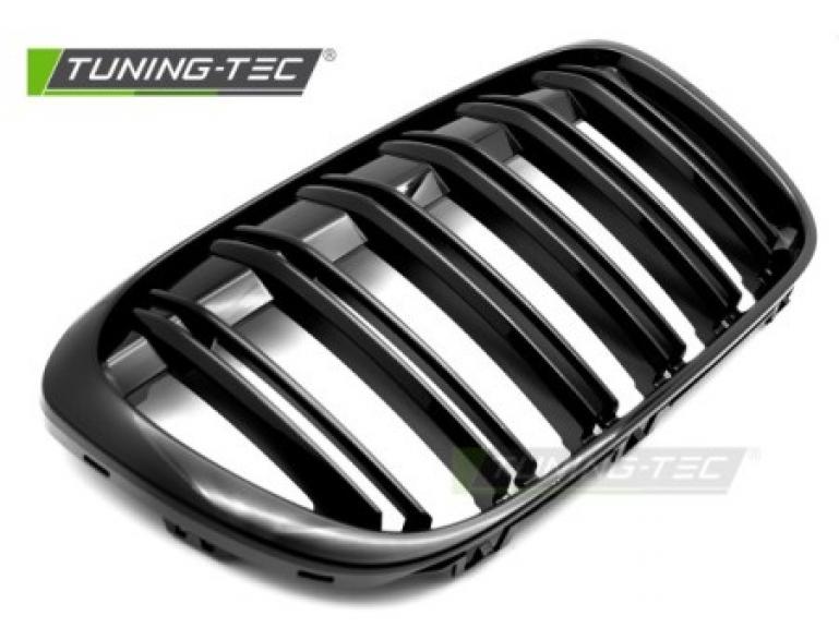 Preview: Upgrade Doppelsteg Design Sportgrill / Frontgrill Nieren für BMW X1 F48 15-20 Hochglanz schwarz