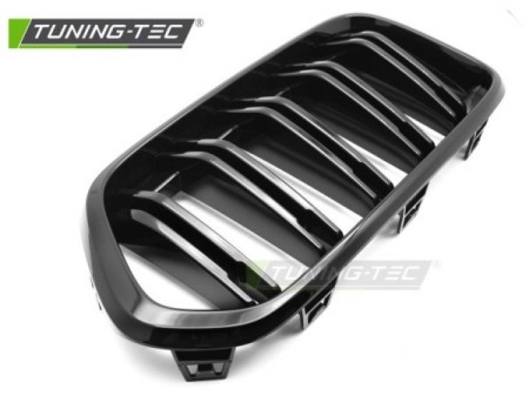 Preview: Upgrade Doppelsteg Design Sportgrill / Frontgrill Nieren für BMW X2 F39 18-23 Hochglanz schwarz