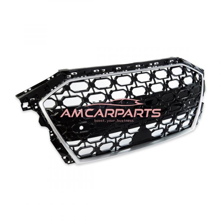 Upgrade Sportgrill / Kühlergrill für Audi A3 8Y 20+ Hochglanz Schwarz / Matt Silber in Wabendesign