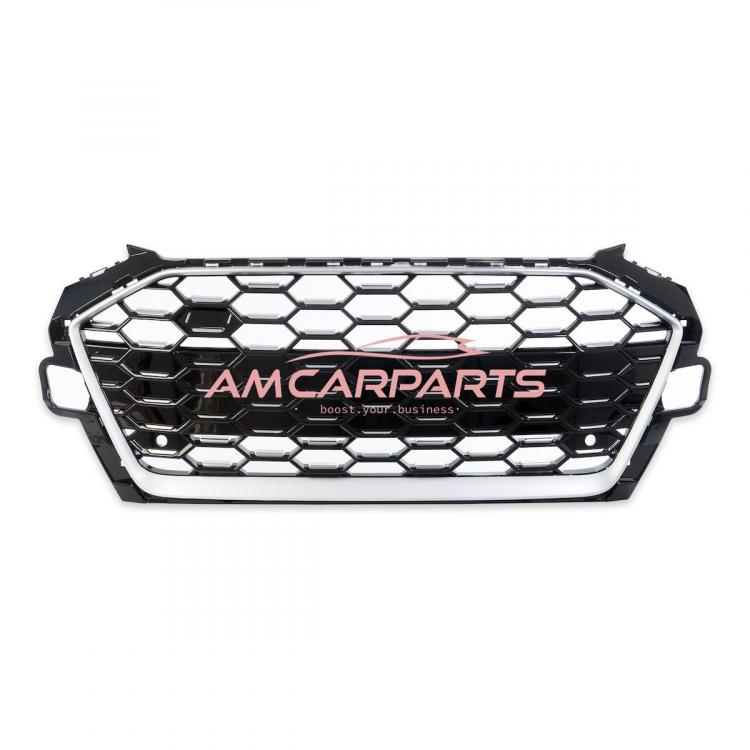 Preview: Upgrade Sportgrill / Kühlergrill für Audi A4 B9 8W Facelift 20-24 Hochglanz Schwarz / Matt Silber in Wabendesign