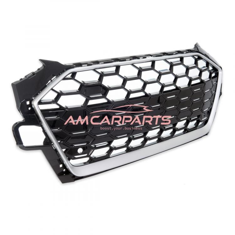 Preview: Upgrade Sportgrill / Kühlergrill für Audi A4 B9 8W Facelift 20-24 Hochglanz Schwarz / Matt Silber in Wabendesign
