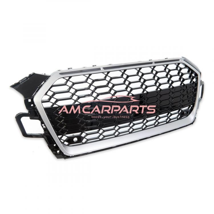 Upgrade Sportgrill / Kühlergrill für Audi A5 F5 Facelift 20-24 Hochglanz Schwarz / Matt Silber in Wabendesign