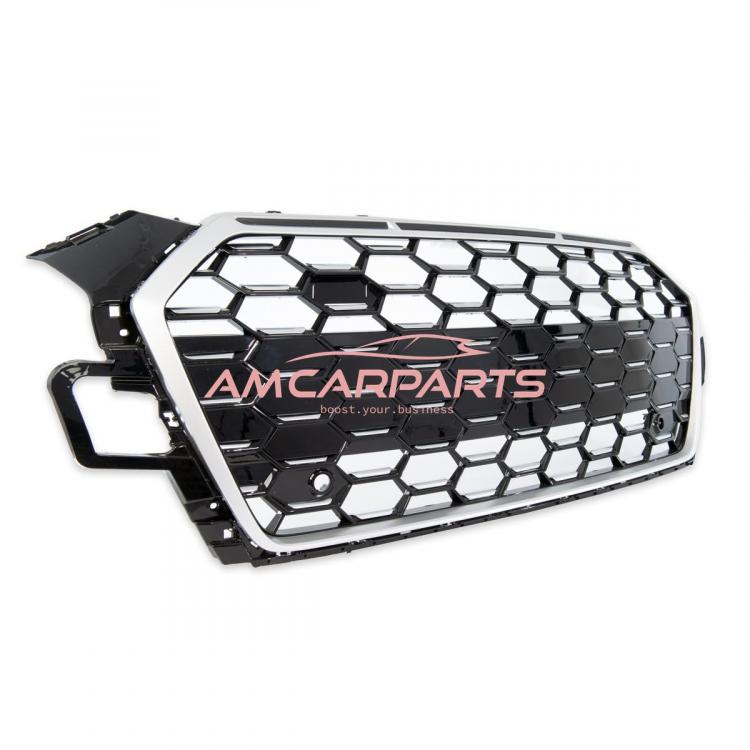 Upgrade Sportgrill / Kühlergrill für Audi A5 F5 Facelift 20-24 Hochglanz Schwarz / Matt Silber in Wabendesign