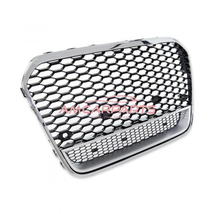 Upgrade "Plus" Sportgrill / Kühlergrill für Audi A6 C7 4G 11-14 Hochglanz Schwarz / Matt Silber / Chrom in Wabendesign