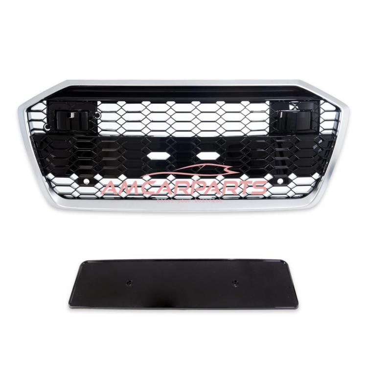 Preview: Upgrade Sportgrill / Kühlergrill für Audi A6 C8 4A 18-24 Hochglanz Schwarz / Matt Silber in Wabendesign