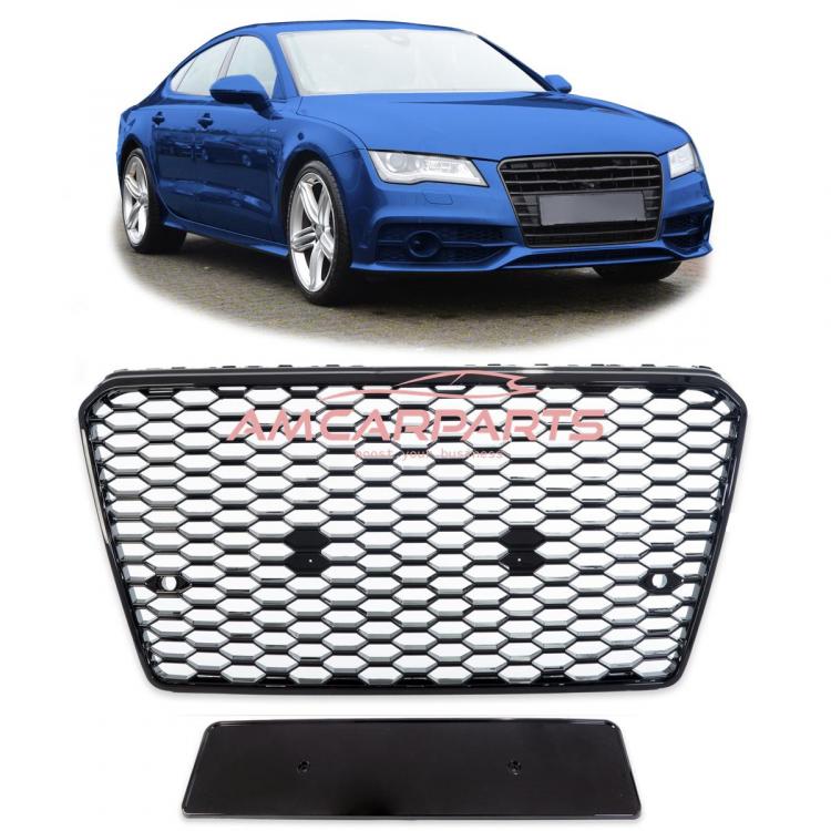 Upgrade Sportgrill / Kühlergrill für Audi A7 4G 10-14 Hochglanz Schwarz in Wabendesign