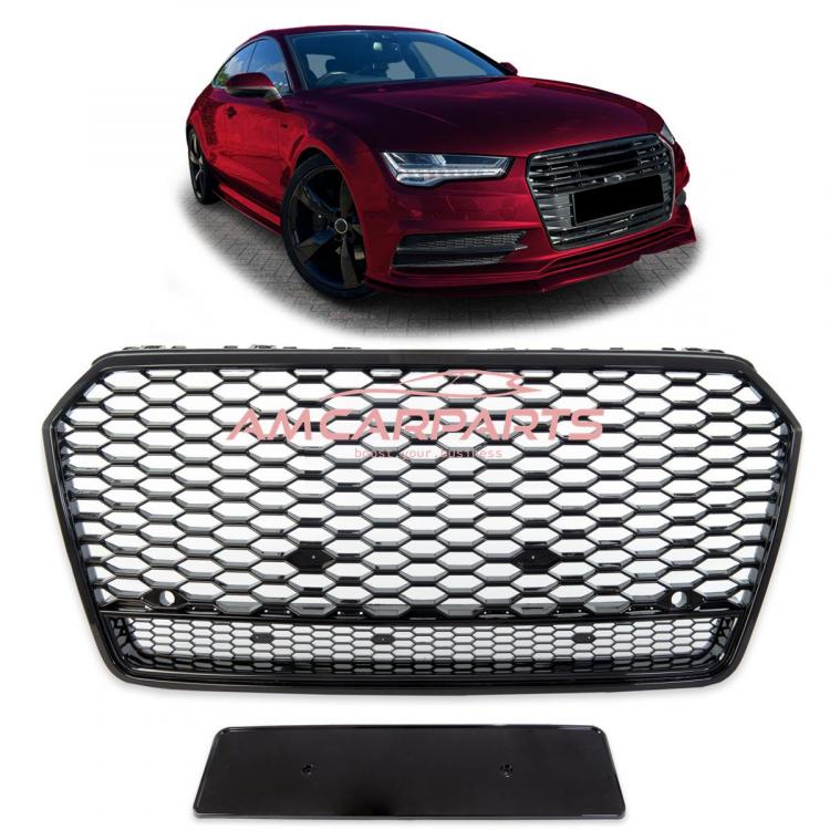Upgrade "Plus" Sportgrill / Kühlergrill für Audi A7 4G Facelift 14-18 Hochglanz Schwarz in Wabendesign