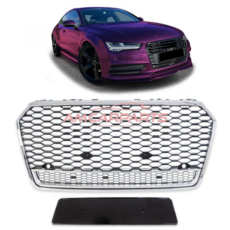 Upgrade "Plus" Sportgrill / Kühlergrill für Audi A7 4G Facelift 14-18 Hochglanz Schwarz / Chrom in Wabendesign