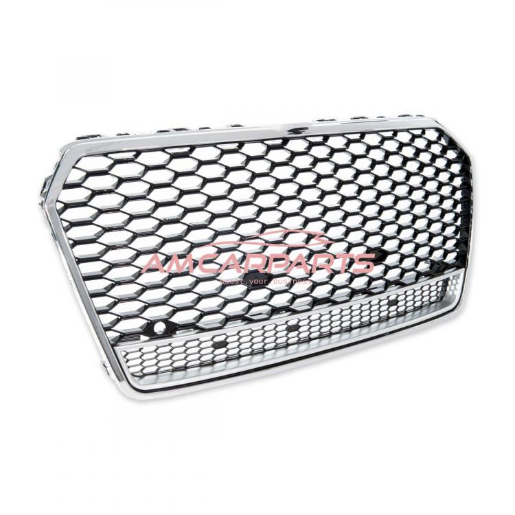 Upgrade "Plus" Sportgrill / Kühlergrill für Audi A7 4G Facelift 14-18 Hochglanz Schwarz / Chrom in Wabendesign