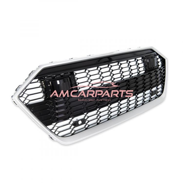 Upgrade Sportgrill / Kühlergrill für Audi A7 4K 18-24 Hochglanz Schwarz / Matt Silber in Wabendesign