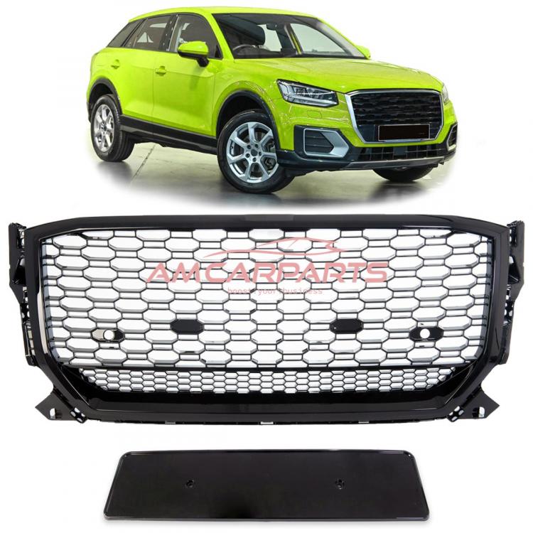 Upgrade "Plus" Sportgrill / Kühlergrill für Audi Q2 GA Vor-Facelift 16-20 Hochglanz Schwarz in Wabendesign