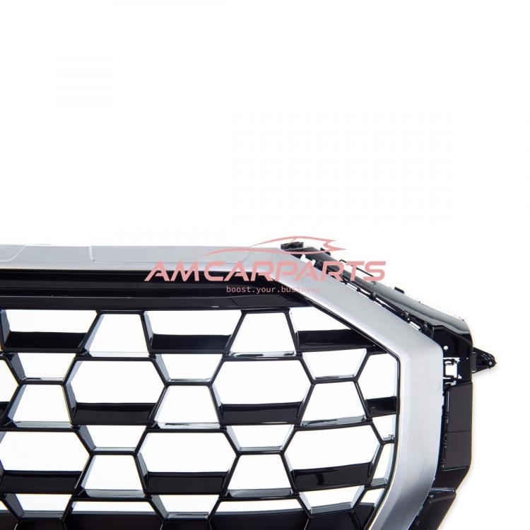 Preview: Upgrade Sportgrill / Kühlergrill für Audi Q3 F3 18+ Hochglanz Schwarz / Matt Silber in Wabendesign