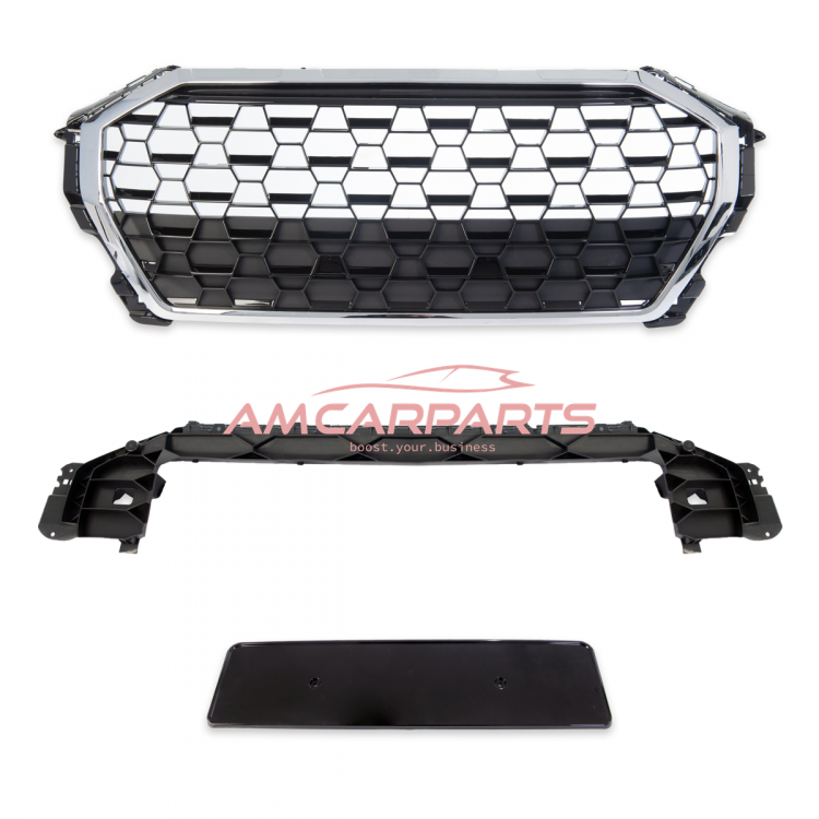 Preview: Upgrade Sportgrill / Kühlergrill für Audi Q3 F3 19+ Hochglanz Schwarz / Chrom in Wabendesign