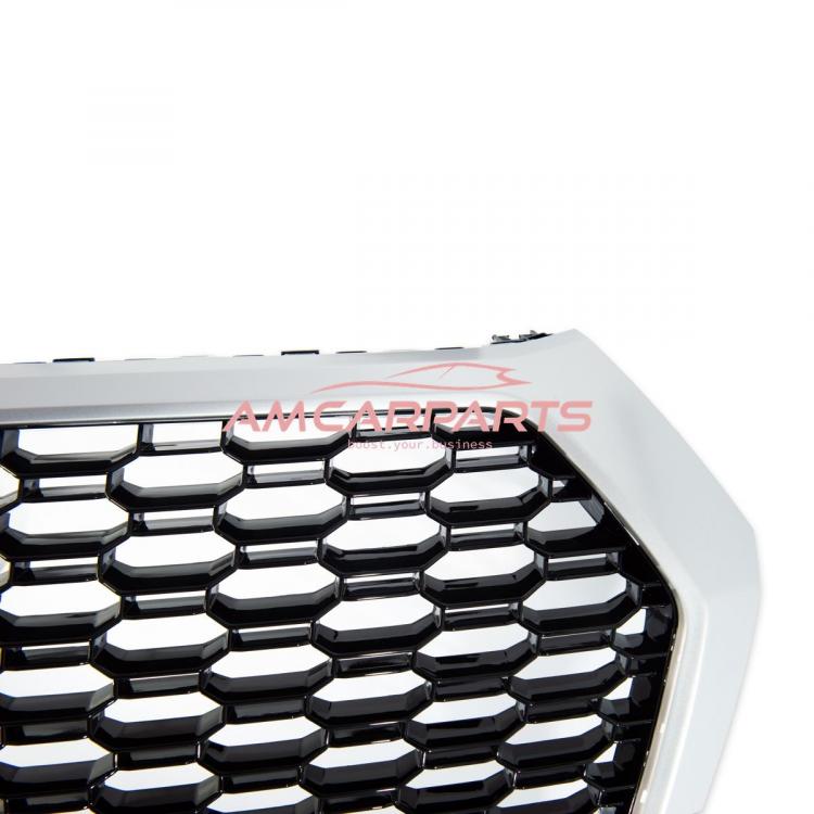 Upgrade "Plus" Sportgrill / Kühlergrill für Audi Q5 FY 17-20 Hochglanz Schwarz / Matt Silber in Wabendesign