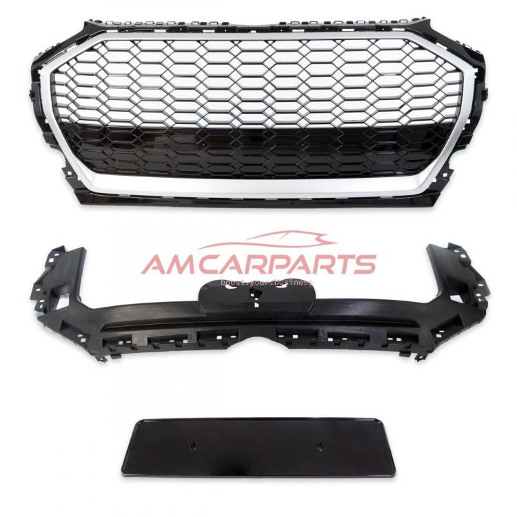 Preview: Upgrade Sportgrill / Kühlergrill für Audi Q5 FY Facelift 20+ Hochglanz Schwarz / Matt Silber in Wabendesign
